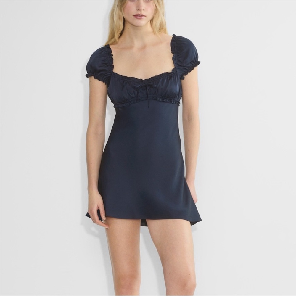 Aritzia Sunday Best Quill Satin Dress in Navy